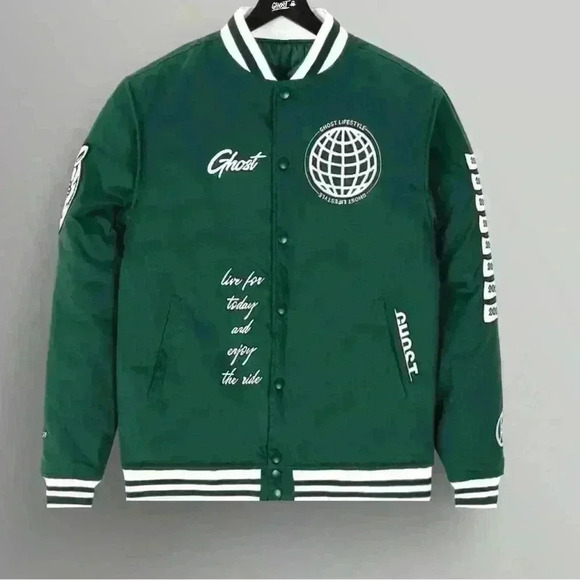 GHOST lifestyle pre work out vintage forest green Bomber Jacket size medium M - Picture 5 of 16